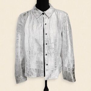 CO & EDDY Genuine Suede Metallic Croc-Embossed Jacket – Size 14